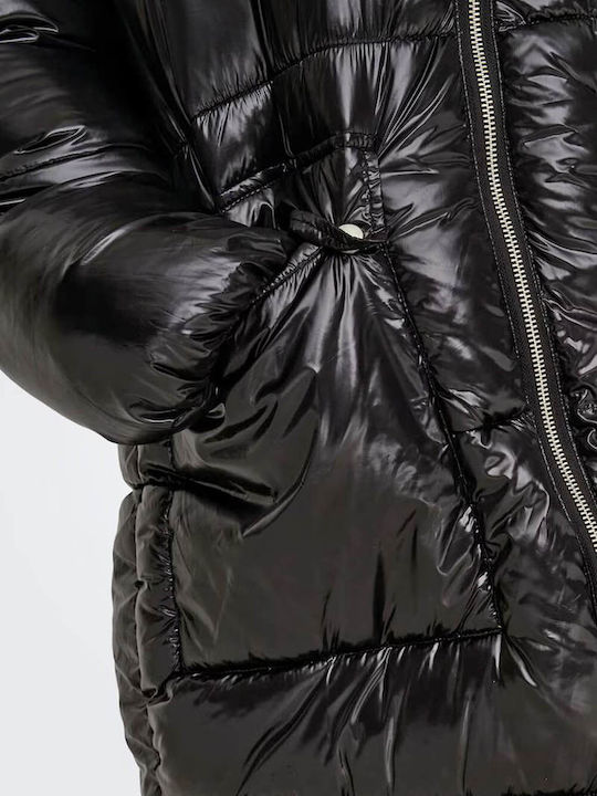 Kurz Damen Puffer Jacke für Winter Black