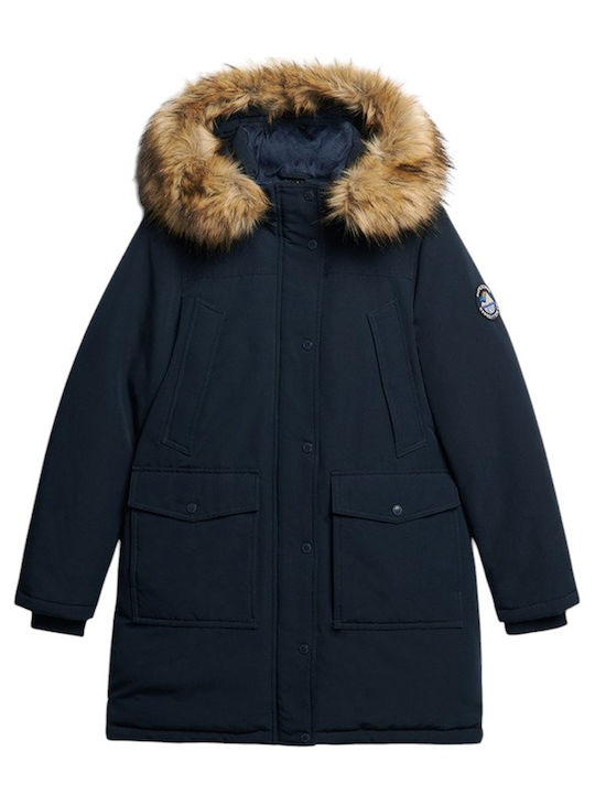 Women's Short Parka Jacket for Winter Blue