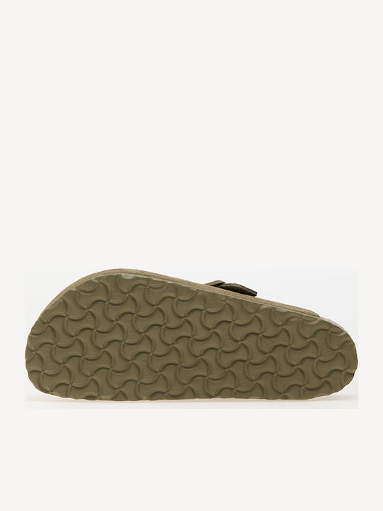 Birkenstock Boston Leather Velvet Faded Khaki Women's Slippers