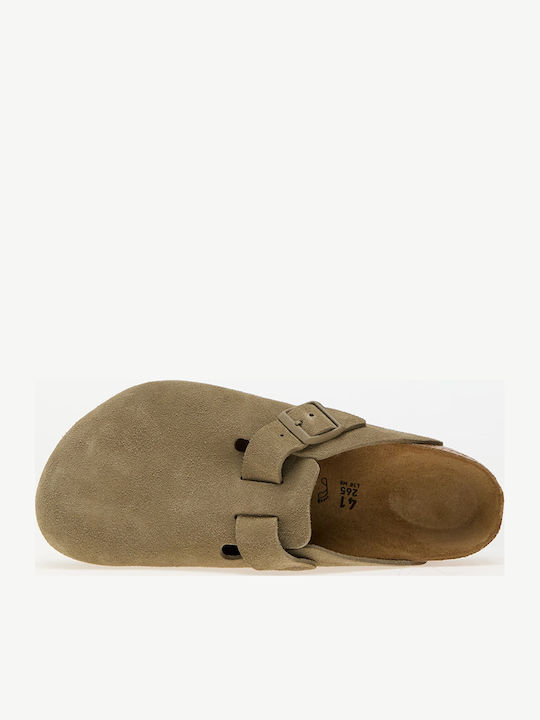 Birkenstock Boston Leather Velvet Faded Khaki Women's Slippers