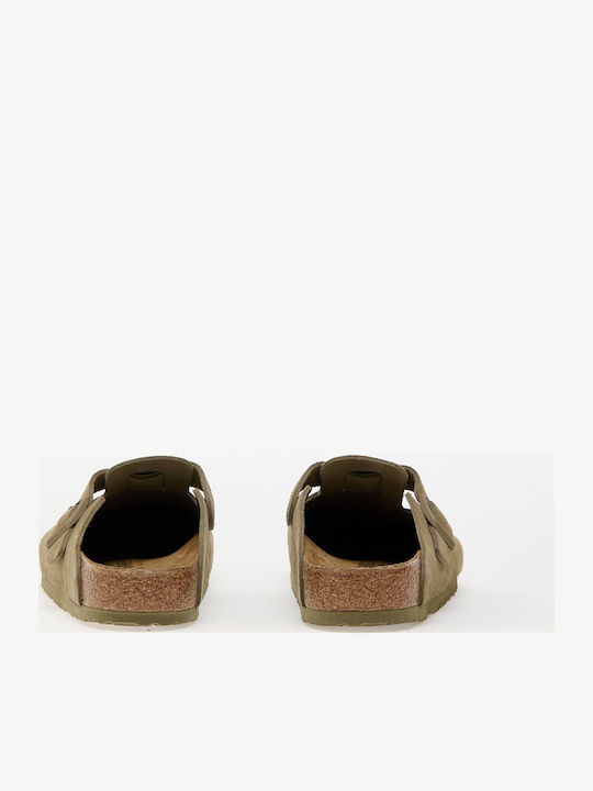 Birkenstock Boston Leather Velvet Faded Khaki Women's Slippers