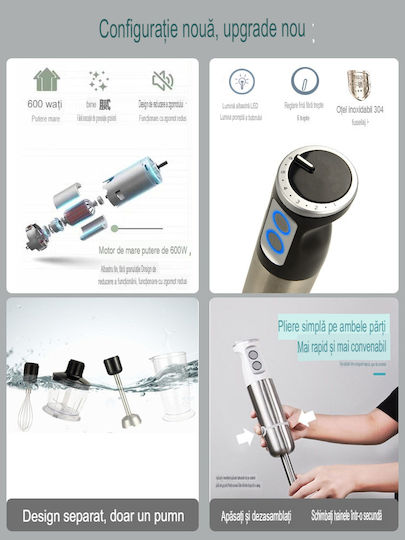 Hand Blender with Stainless Rod 600W Gray