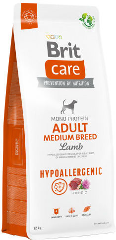 Brit Care Adult Medium Breed Hypoallergenic 12kg Ξηρά Τροφή χωρίς Γλουτένη για Ενήλικους Σκύλους Μεσαίων Φυλών με Αρνί