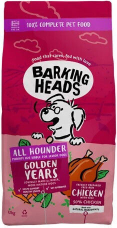 Barking Heads Golden Years 12kg Dry Food Grain-Free for Senior Dogs with Chicken and Brown rice