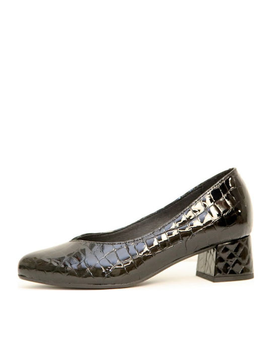 Leder Pumps mit flachem Absatz Schwarz
