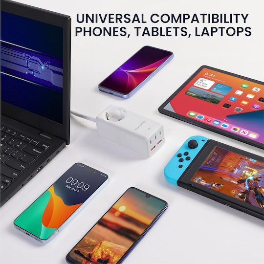 KWmobile Suport de Încărcare GaN cu 2 Porturi USB-A și 3 Porturi USB-C 75W în culoarea Alb (61946.02)