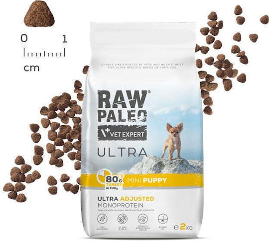 Raw Paleo 2kg Dry Food Grain-Free & Gluten-Free for Small Breed Puppies with Turkey