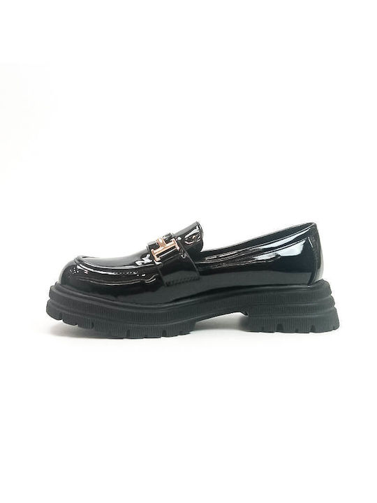 Plato Patent Leather Women's Loafers in Black Color