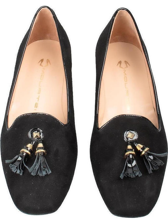 Leder Damen Loafers in Schwarz Farbe