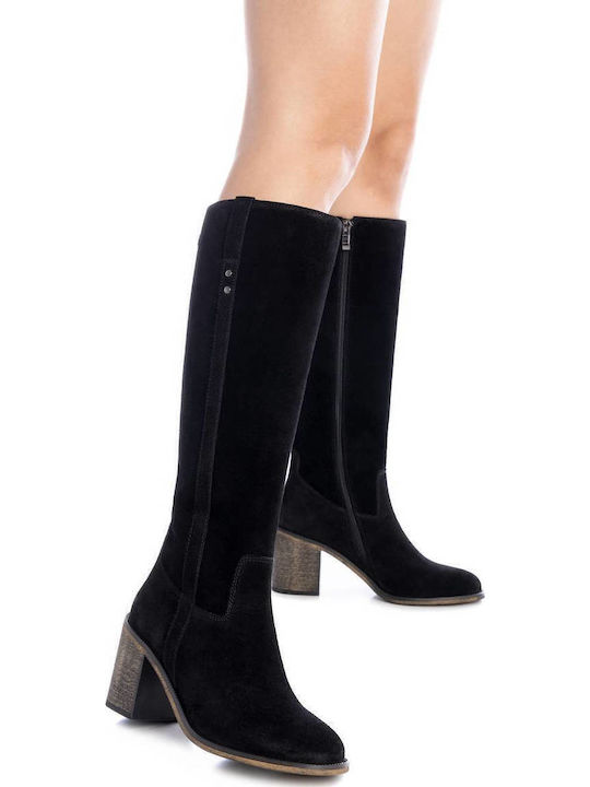 Wildleder Damenstiefel mit hohem Absatz Schwarz