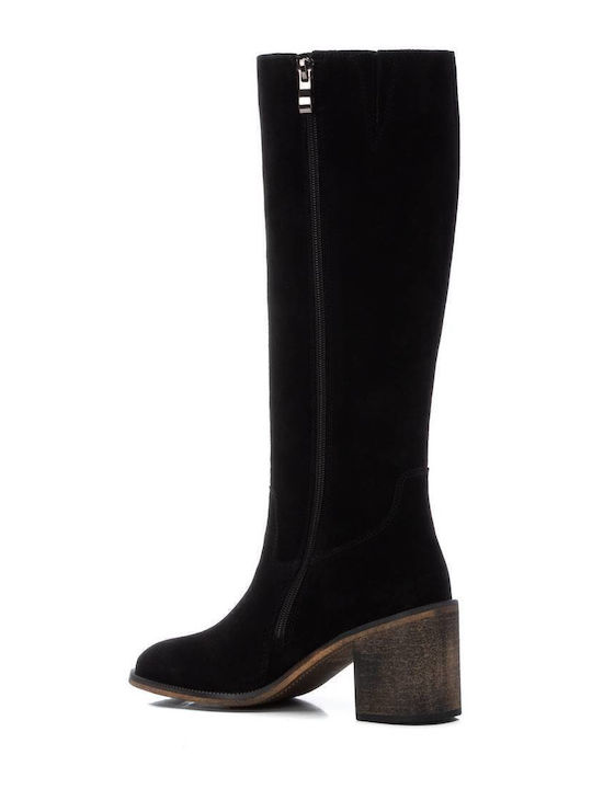 Wildleder Damenstiefel mit hohem Absatz Schwarz