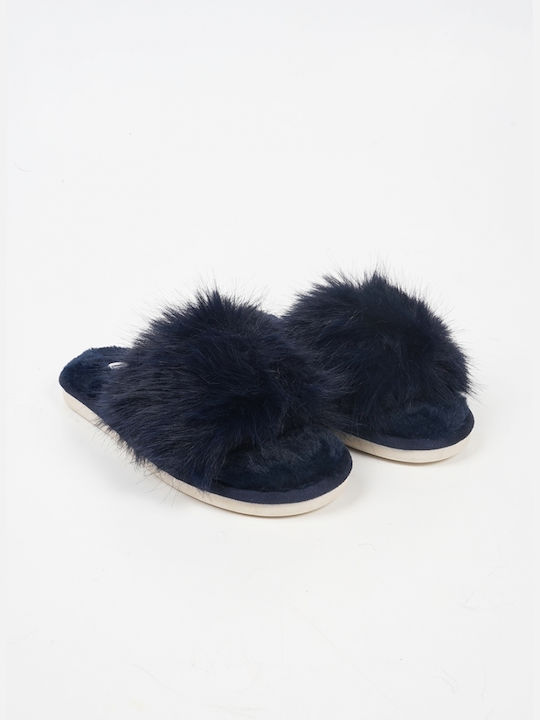 Piazza Shoes Winter Women's Slippers with fur in Blue color