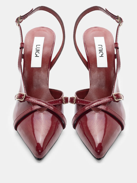 Luigi Synthetic Leather Women's Sandals Burgundy with High Heel