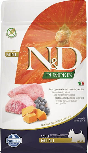 Farmina N&D Pumpkin Adult Mini 0.8kg Dry Food Grain-Free & Gluten-Free for Adult Small Breed Dogs with Lamb and Pumpkin