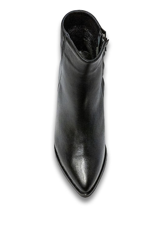 Δερμάτινα Γυναικεία Μποτάκια με Ψηλό Τακούνι Μαύρα