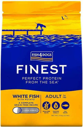 Fish4Dogs Finest Adult White Large Kibble 1.5kg Dry Food Grain-Free & Gluten-Free for Adult Dogs with Fish