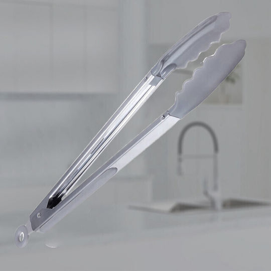 Tăvițe și Pensete de Bucătărie Pufo pentru Servire Gratar Friptură Oțel Mâner Siliconic Vârful Gri 34 Cm