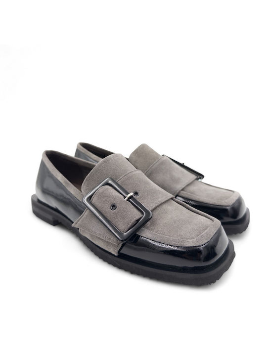 Vavoulas Leather Women's Loafers in Gray Color