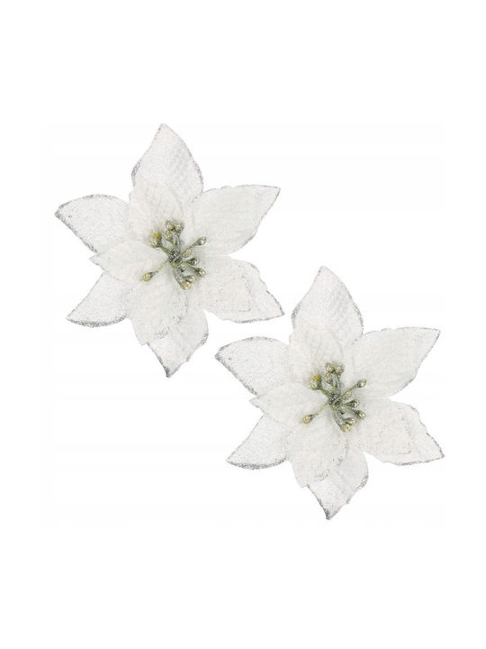 Hängendes Ornament Blume Kunststoff Weiß mit Glitzer 13x13cm Set 10Stück