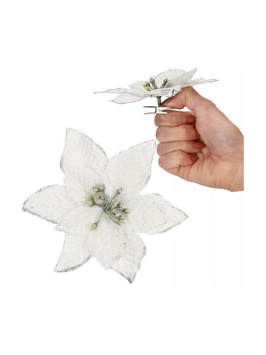 Hängendes Ornament Blume Kunststoff Weiß mit Glitzer 13x13cm Set 10Stück