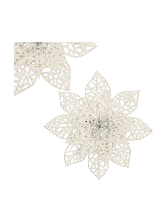 Hängendes Ornament Blume Kunststoff Weiß mit Glitzer 14x14cm Set 10Stück