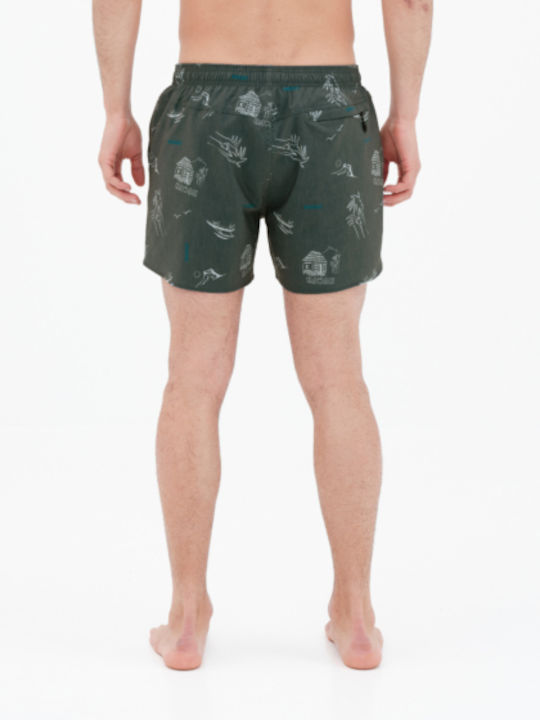 Basehit Men's Swimwear Shorts Green with Patterns