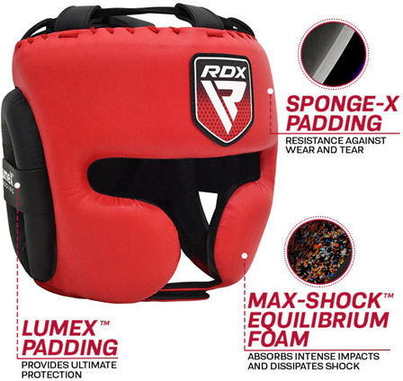 RDX Adult Full Face Boxing Headgear Leather Red