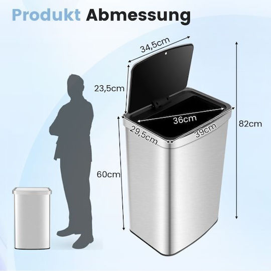 Costway Waste Bin Made of Stainless Steel with Sensor Grey 50lt
