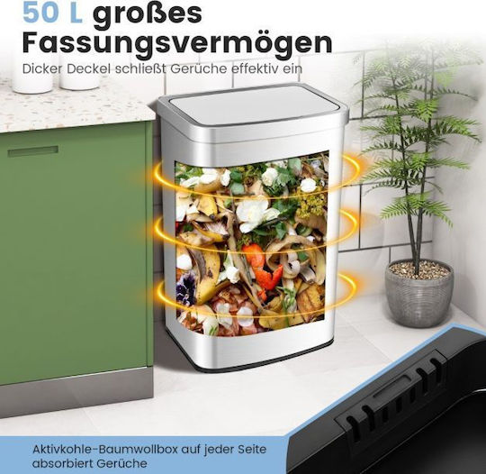 Costway Waste Bin Made of Stainless Steel with Sensor Grey 50lt