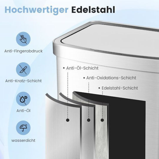 Costway Waste Bin Made of Stainless Steel with Sensor Grey 50lt
