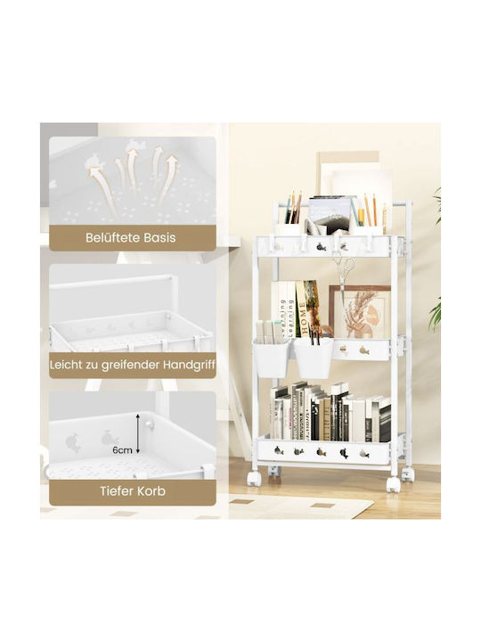 Costway Metallic Kitchen Trolley 3 Tiers White 42x29x83cm