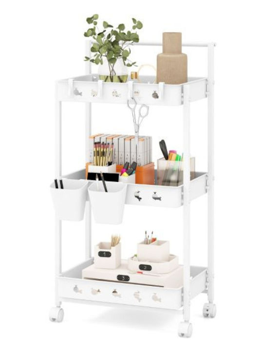 Costway Metallic Kitchen Trolley 3 Tiers White 42x29x83cm
