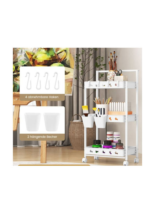 Costway Metallic Kitchen Trolley 3 Tiers White 42x29x83cm