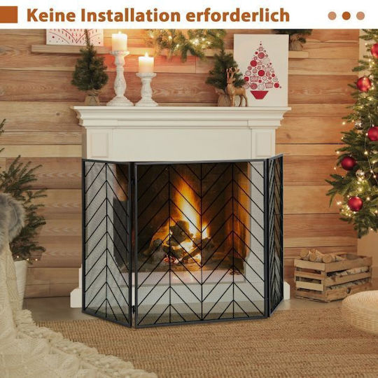 Costway Metallic Fireplace Screen with Panels 133x78cm Black