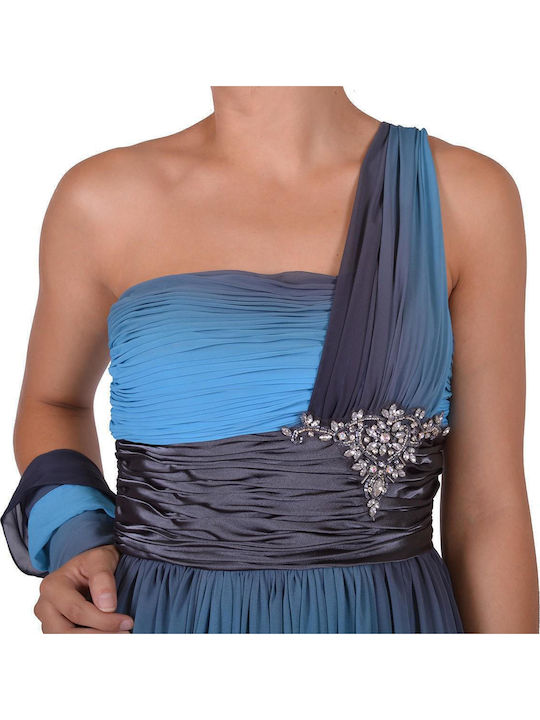Maxi Damenkleid für Hochzeit - Taufe Hellblau/Grau