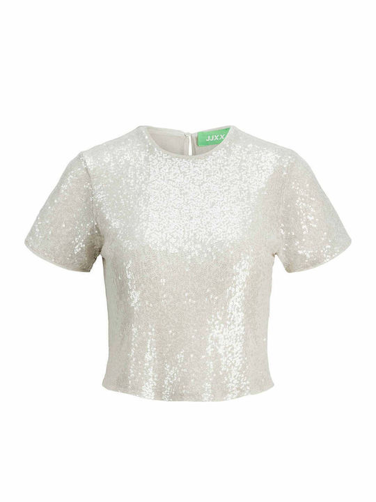 Damen Bluse Kurzärmelig Silber