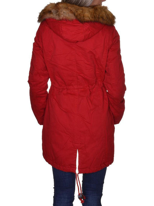 Κοντό Γυναικείο Μπουφάν για Χειμώνα Κόκκινο