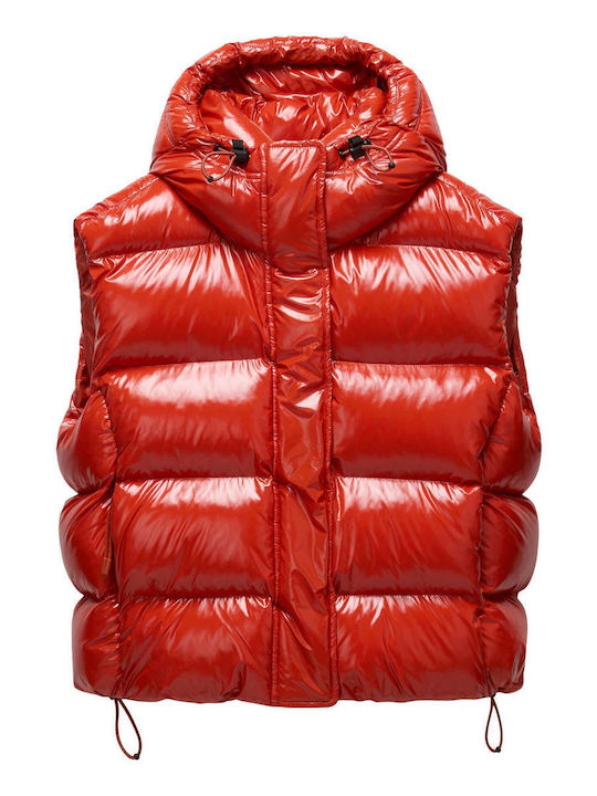 Aglane Kurz Damen Ärmellos Puffer Jacke für Winter Red Sauce