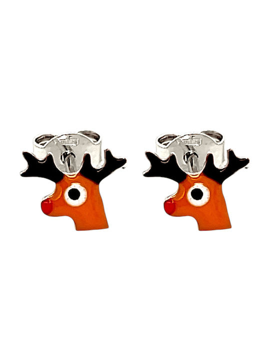Kids Earrings Reindeer Silver Enamel Ear_5621