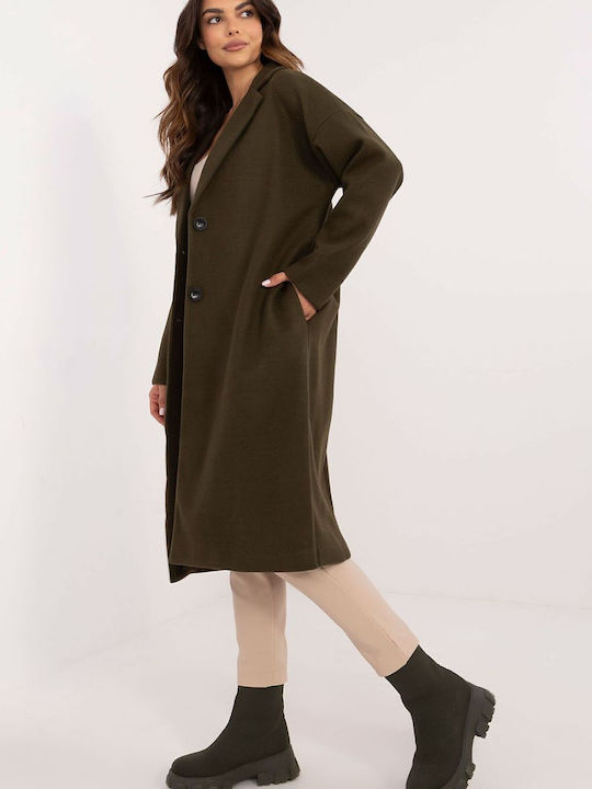 Och Bella Women's Coat with Buttons Khaki