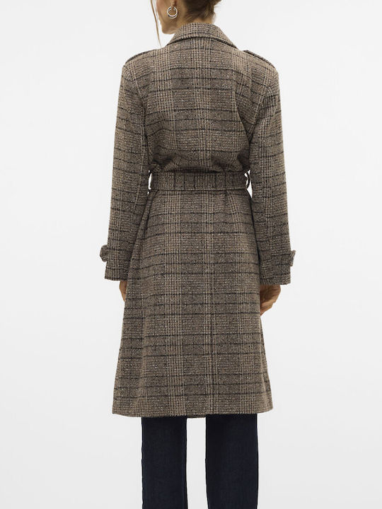 Vero Moda Women's Wool Coat with Belt Coffee