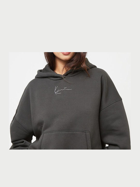 Signature Washed Μακρύ Γυναικείο Φούτερ με Κουκούλα Black
