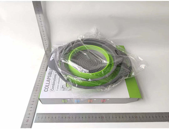 Set 2 Foldable Food-grade Silicone Colanders Flippy Handles Non-stick Non-slip Bottom Round Two Sizes Easy To Store Dishwasher Safe Green