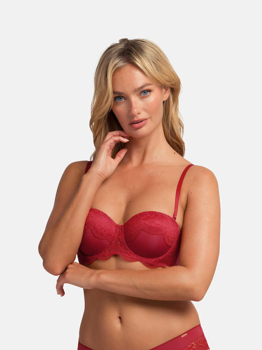 Κόκκινο Strapless Σουτιέν με Ελαφριά Ενίσχυση & Μπανέλες