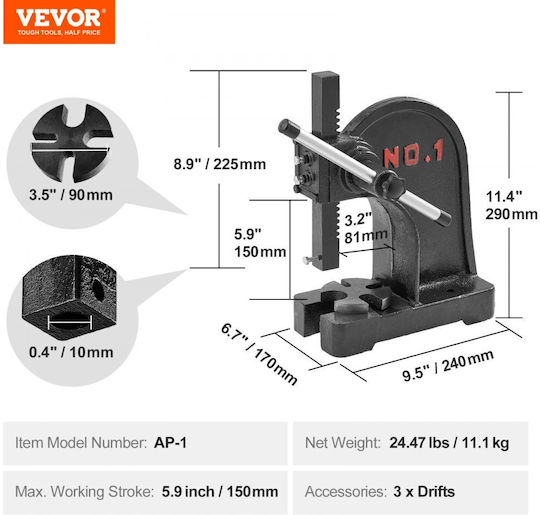 Manual Hydraulic Press 1t Vevor Sdkyljgg1t00bw6w1v0