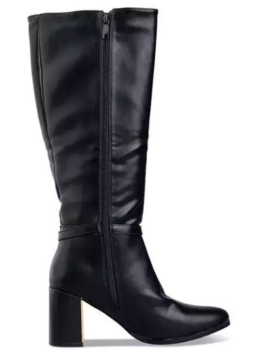Synthetic Leather Medium Heel Women's Boots with Zipper Black