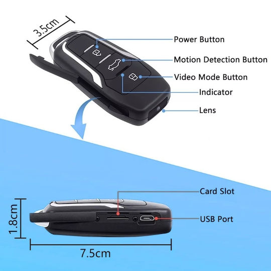 Шпионска камера в ключ за кола Iuni Rms25 32 Gb Full Hd детекция на движение снимка видео