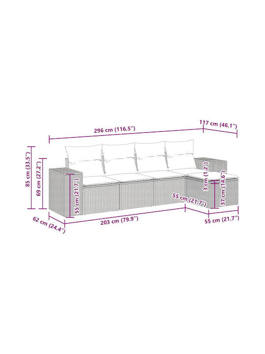 Corner Outdoor Sofa Rattan with Cushions 55x55x69cm