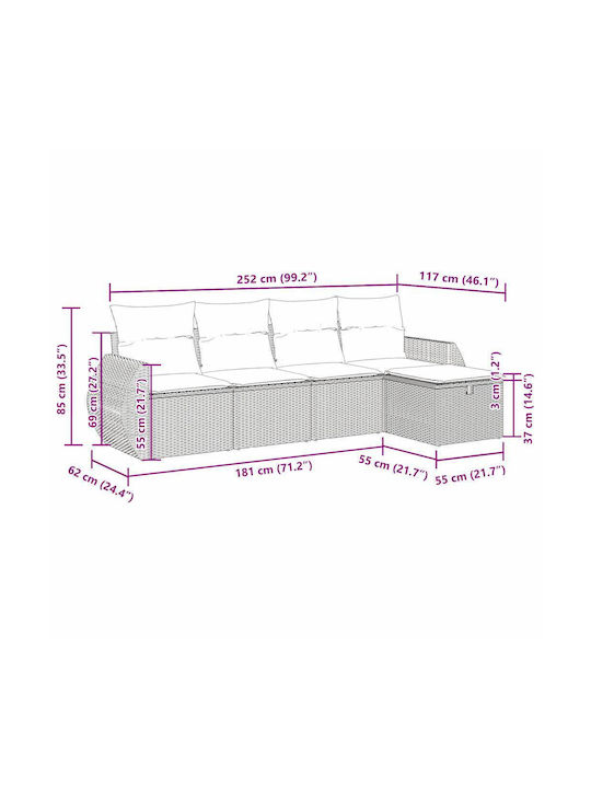 Corner Outdoor Sofa Rattan with Chest and Cushions 55x55x69cm