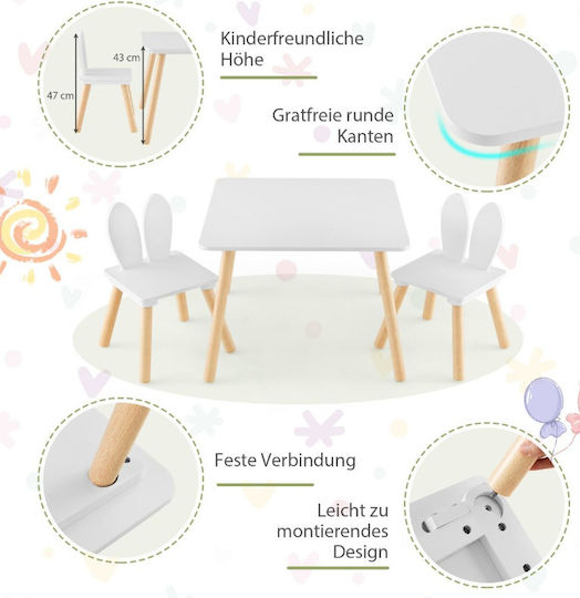 Kinder Tischset mit Stühlen zum Malen aus Holz Weiß Costway